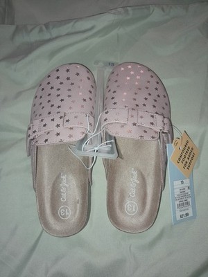 Cat & Jack Pink Star Glitter Slip-On Clogs, Unisex Kids US 13 Round Toe