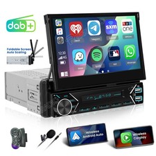 1DIN 7" DAB+ Autoradio Elektrischer Flip Out Touchscreen Wireless Carplay BT USB