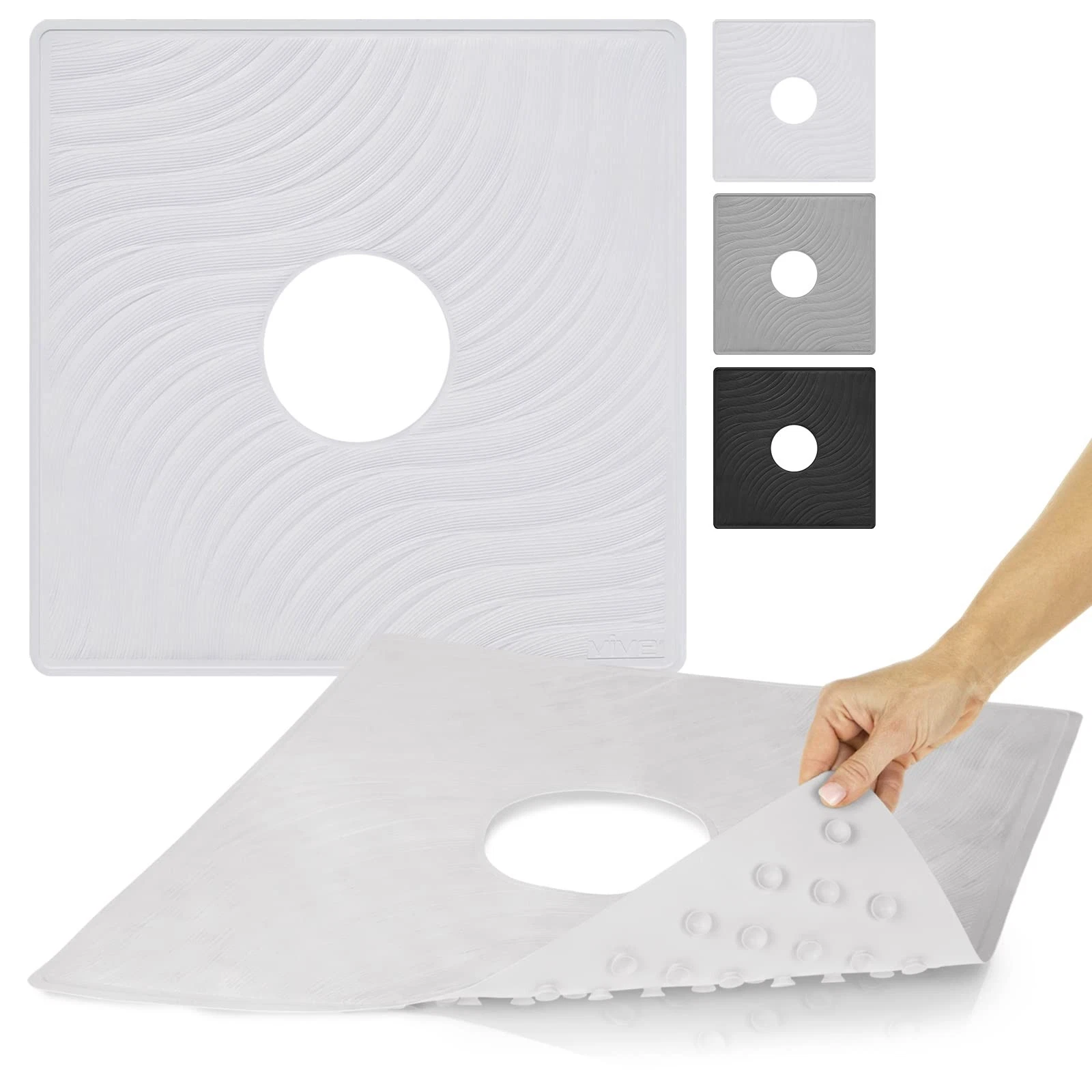 Vive Shower Mat - 22" by Square Non 28" x 16" (Rectangular), Pearl White