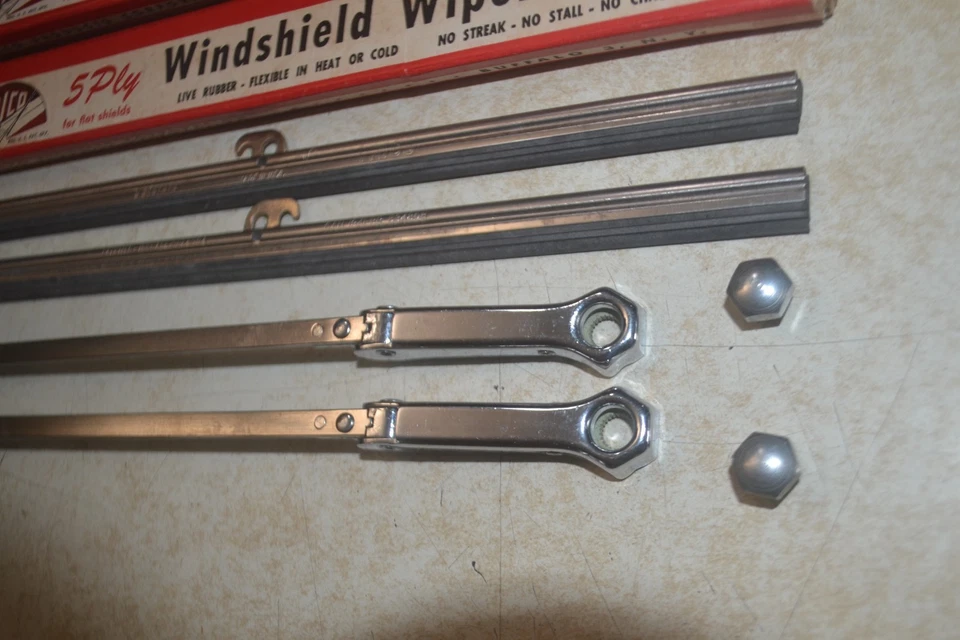 1936 Buick 80 90 Series Original Equipment Wiper Arms Blades Nuts Trico Factory - Image 3 of 4