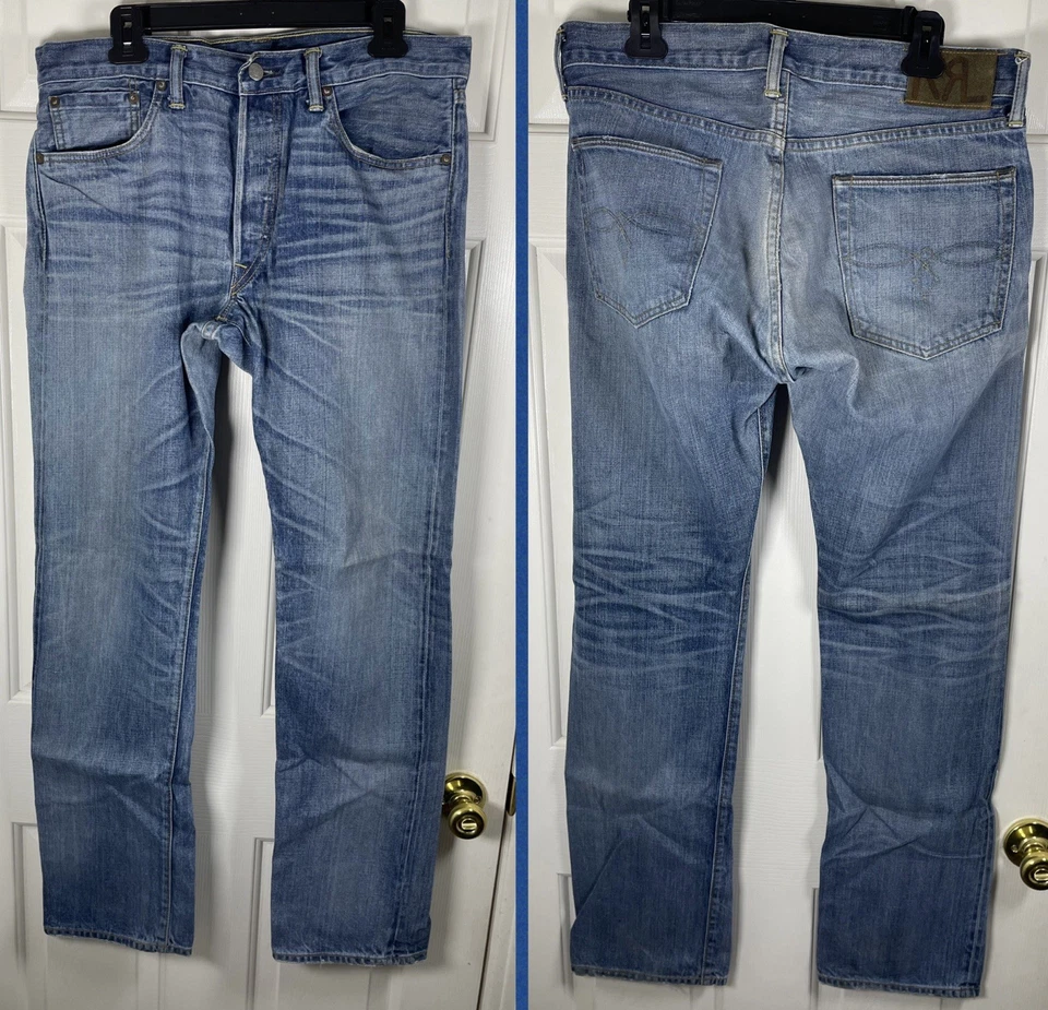 Jeans de mezclilla doble RL RRL Ralph Lauren ribete recto Japón 33x32 (ajuste 36x33) Foto 2 de 4