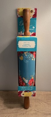 Brand New In Box The Pioneer Woman VINTAGE FLORAL Ceramic Rolling Pin Teal