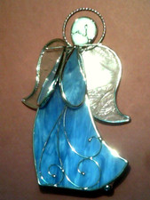 VTG Stained Glass Angel 7" Hight White Standing Tea Light Candle Holder