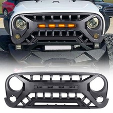 For 07-18 Jeep Wrangler Jk Front Armor Grille Wled Amber Lights Matte Black
