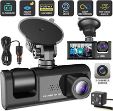 HD 1080P Dual Lens Car Dash Cam Front/Rear/Inside Video Recorder Camera G-Sensor