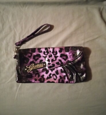Guess Purple Black Cheetah Print Clutch Handbag 11