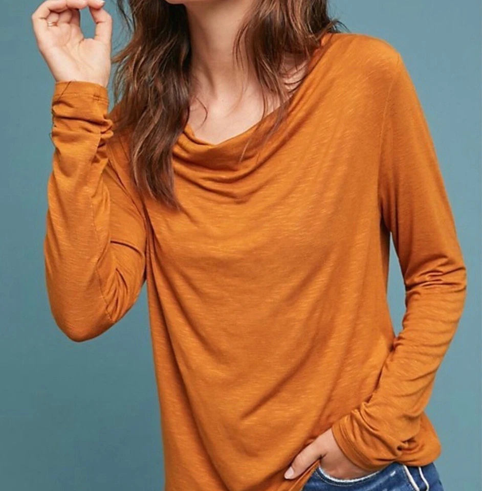 Camiseta Blusa Mujer Dolan Anthropologie Manga Larga Cuello Barco XL Camiseta Drapeada Foto 2 de 4