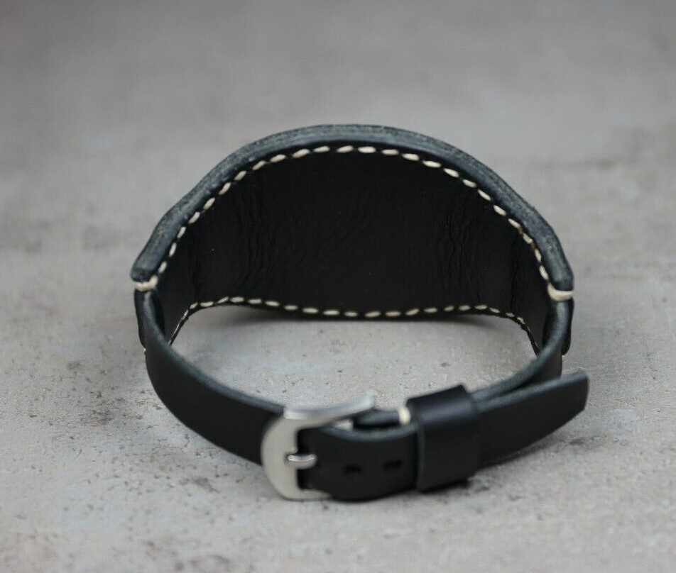 Black Leather cuff watch band Bund strap Full grain leather watch straps Aviator eBay