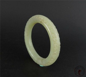 Antique Old Chinese Nephrite Celadon Jade Bracelet Bangle Ruyi on Surface