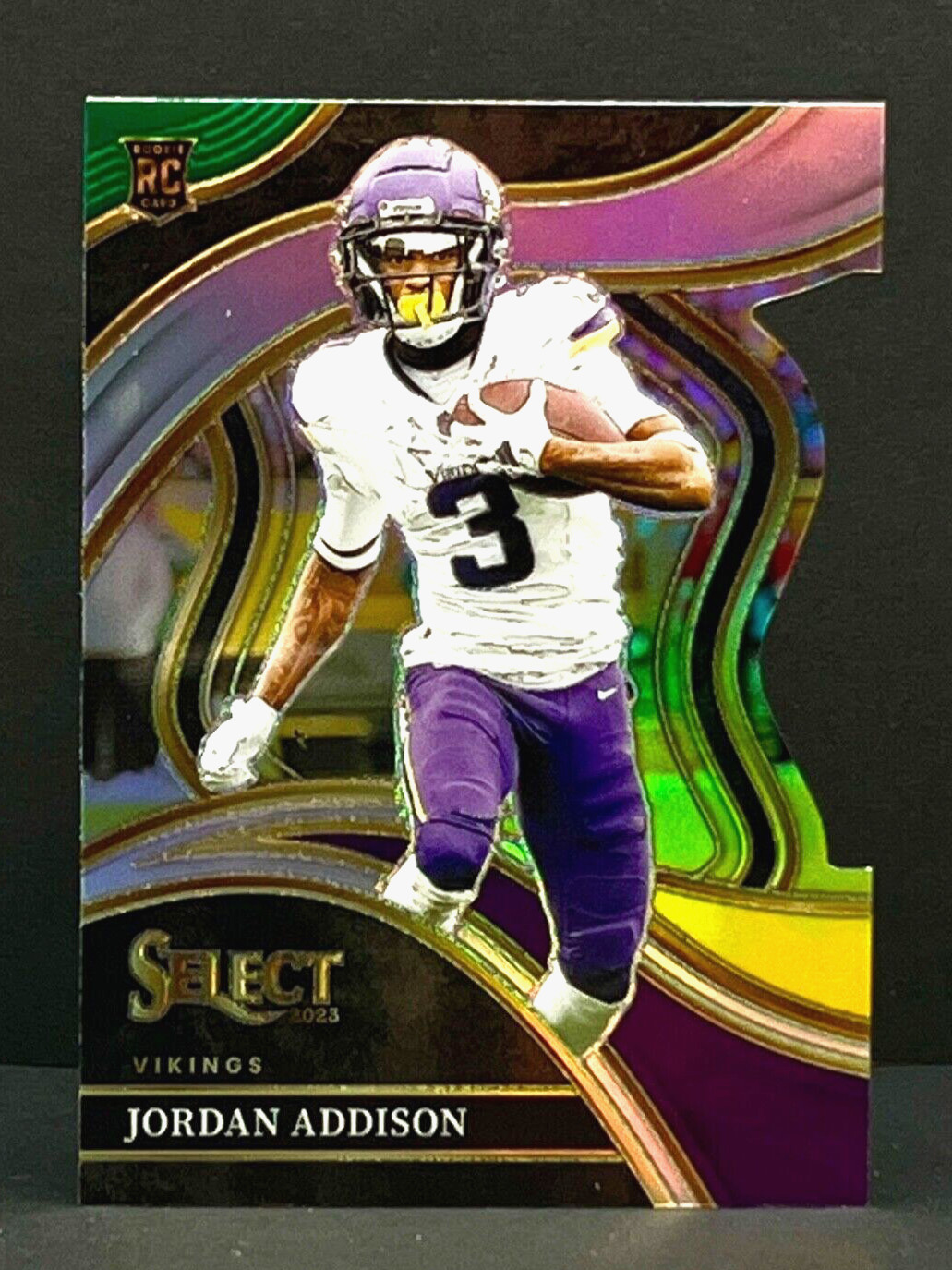 2023 Panini Select JORDAN ADDISON RC Club Green & Yellow Die-Cut Prizm Vikings