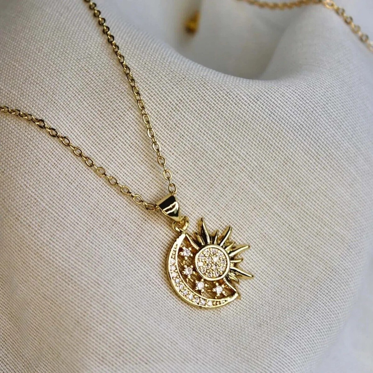 Lab Created Diamond Moon Star Pendant Necklace 14k Yellow
