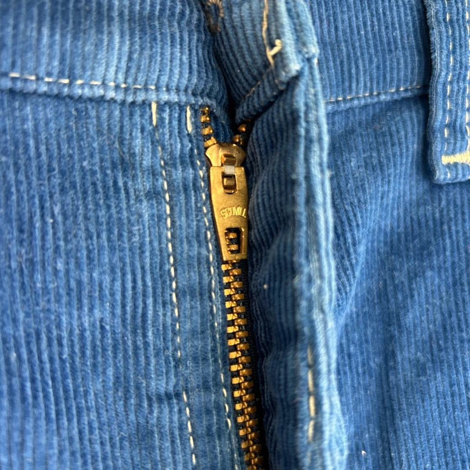 Vintage 70s Blue Corduroy Pants 32x34 Scovill Zip Flare Workwear - Image 2 of 3