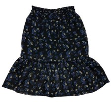 Xhilaration Skirt M Black Floral Midi Elastic Waistband Tiered Hem