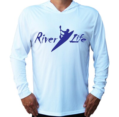 River Life Kayak Rafting UV Protected UPF 50 Long Sleeve T-Shirt Hood WaterSport