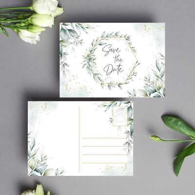 Save the Date Einladungskarten Set Hochzeit Geburtstag Taufe Feier Grün Blätter