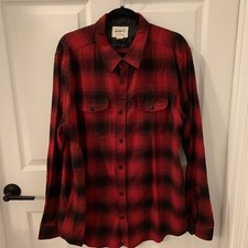 Field Stream Men Button Up Shirt XL Classic Red Black Plaid Flannel EUC