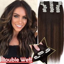 Thick Clip In 100 Human Hair Extensions Double Weft Mix Color Full Head 10-24