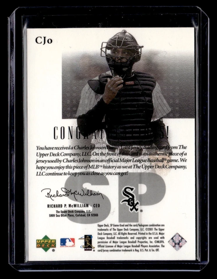 2001 SP Game Used Edition Authentic Fabric * Charles Johnson * Card #CJo - Image 2 of 2
