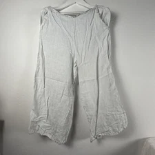 Match Point USA Women High Rise Wide Leg Cropped Pants Large White Elastic Waist