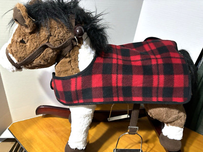 Rocking Horse Ride On Realistic Sounds Saddle Kids Plush Wood Toy Saddle Blanket