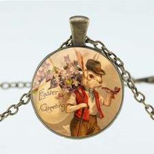 EASTER BUNNY ROUND PENDANT NECKLACE