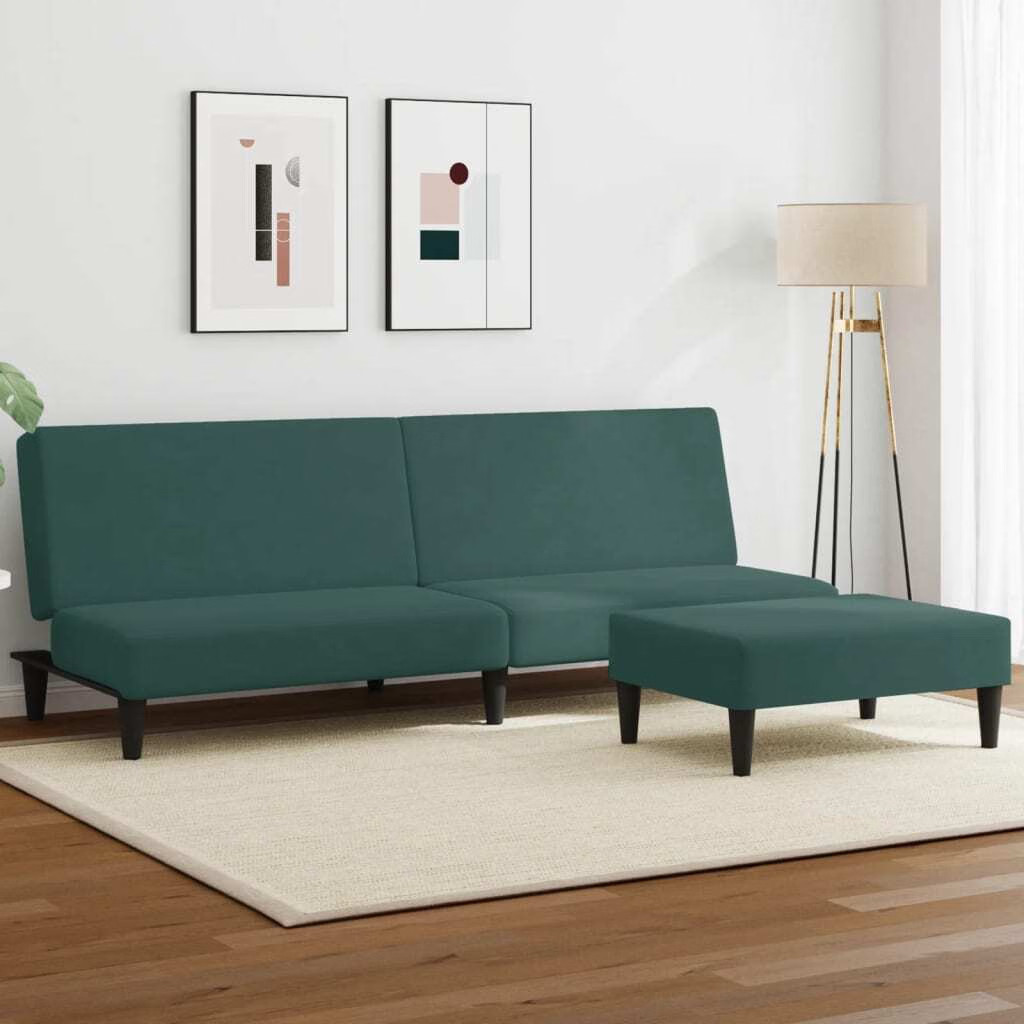 Sofa Bed Dark Green Velvet (100% polyester), wood, plastic 2-Seater