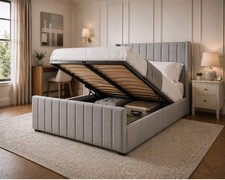 OTTOMAN KING BED FRAME PLUSH VELVET GREY. 