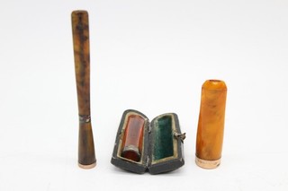 T x3 Vintage Cigar/ Cheroot Holders 9ct Trim Silver 925 Amber Inc. Cased etc.