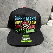 Nintendo Super Mario Black Graphic Snapback Hat Youth One Size Fits Most NWT   