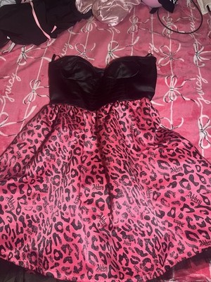Abbey Dawn by Avril Lavigne Pink Black Leopard Print Strapless Dress | eBay