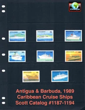 $17.55 Scott Value - 1989 ANTIGUA Cruise Ships Caribbean Sea CV MNH NH UMM