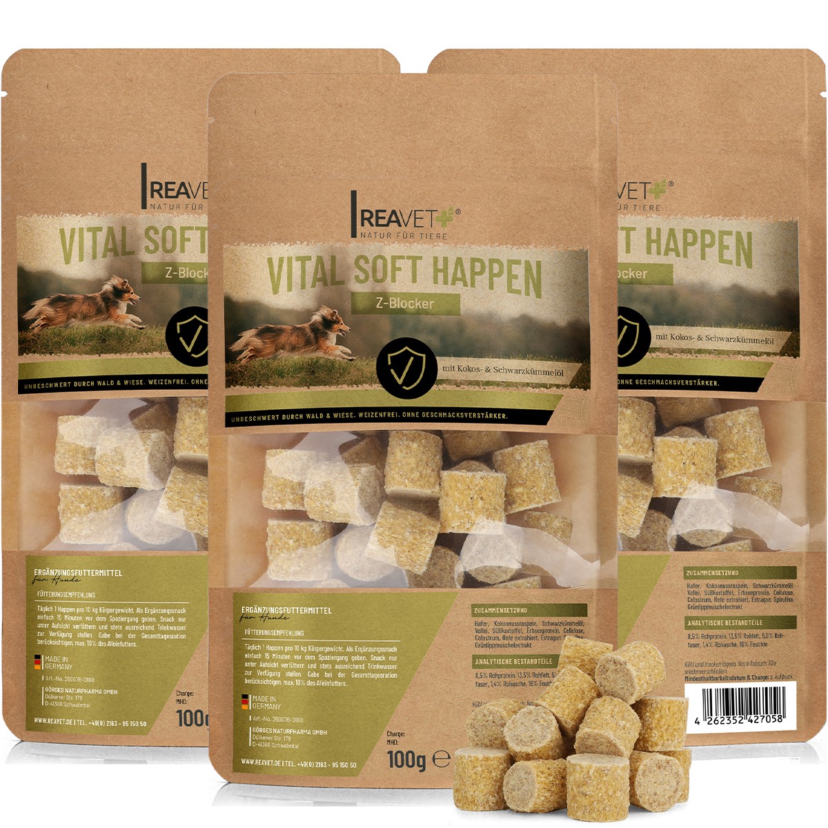 REAVET Hundeleckerli Z-Blocker (3x100g) für Hunde in der Saison Hundesnack