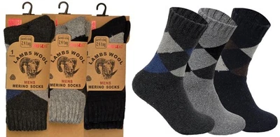 HH-COLLECTION 1-6 MEN'S LAMBS WOOL MERINO DIAMOND CUT SOCKS PRO HEAT 2.4 TOG WINTER SOCKS 6-11