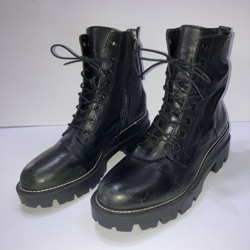 Sam Edelman Garret Black Waterproof Leather Combat Ankle Boots Women’s Size 8.5