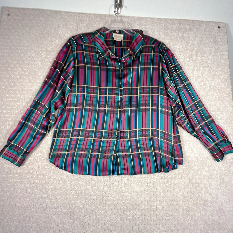 Vintage The Villager 2 Piece Set Blouse Skirt Women’s Size 22 Bright Plaid - Image 2 of 4