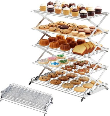 Cooling Rack for Baking, 5-Tier 16'' x 10'' Collapsible Stackable Food Grade