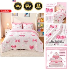 Kids Girl Bedding Set Twin Comforter Sheet Pillowcase Shams 7 Pcs Pink Bow