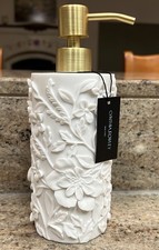 CYNTHIA ROWLEY WHITE FLORAL LIQUID SOAP PUMP DISPENSER