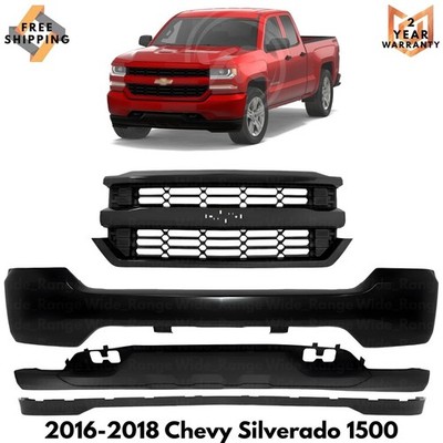 Front Bumper Paintable & Grille Assembly Kit For 2016-2018 Chevy Silverado 1500