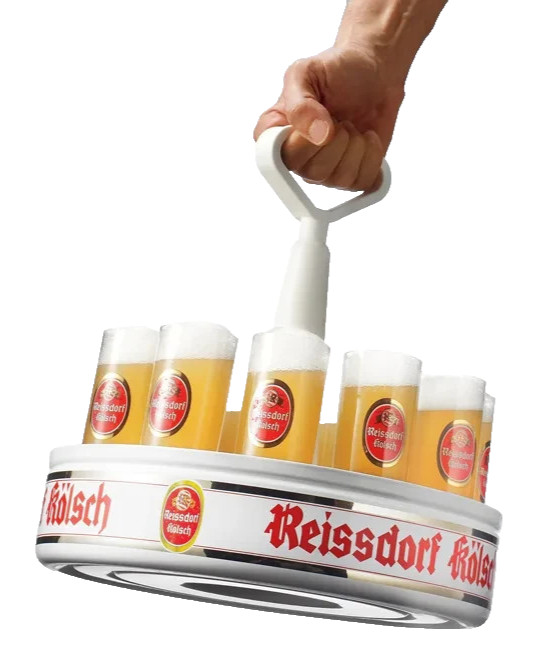 12 Reissdorf Fruh Gaffel Sion Kolsch Cologne German Beer Glasses & Kranz Tray