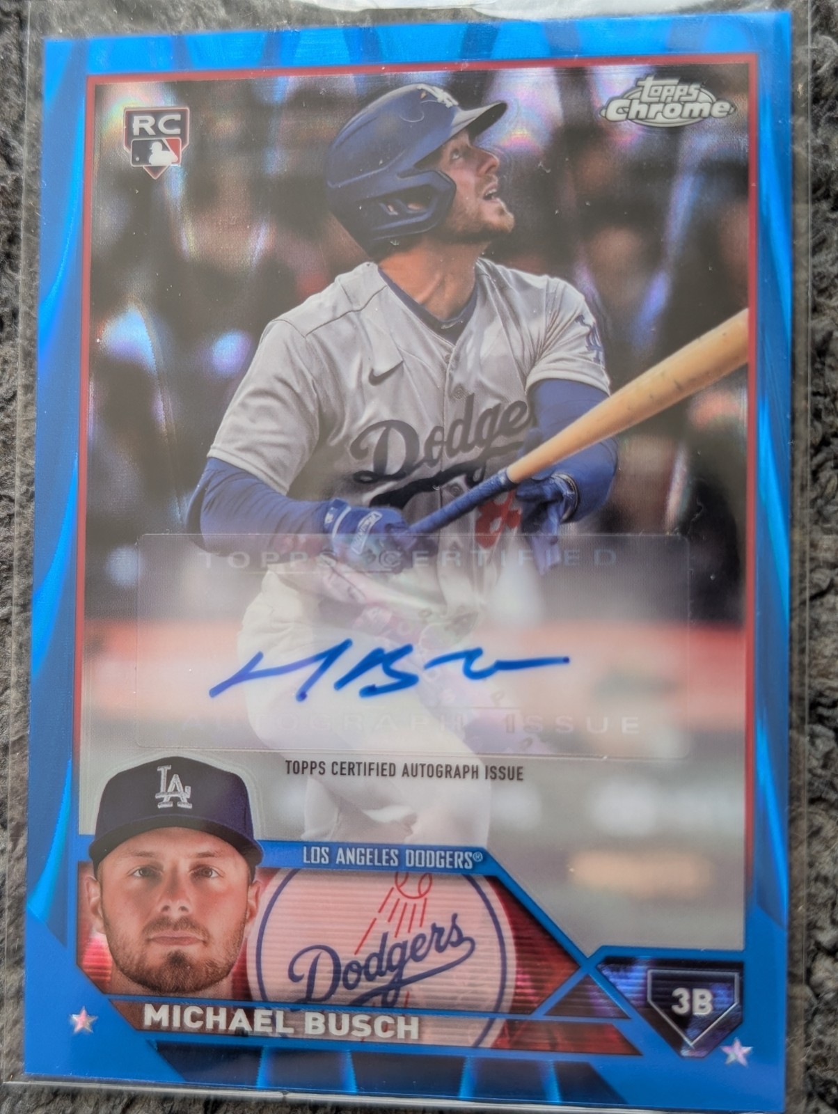 2023 Topps Chrome Update Michael Busch Auto RC Blue RayWave Refractor /150