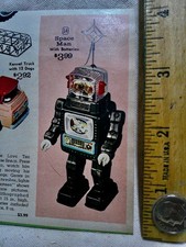 Vintage TIN battery OP ROBOT 1966 AD clip SPACE MAN w/ TV in chest Vintage