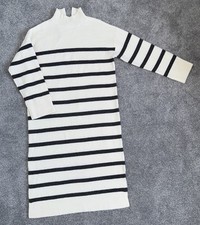 BNWT GEORGE @ ASDA CREAM GREY STRIPE KNIT FUNNEL NECK MIDI DRESS SIZE M 12-14