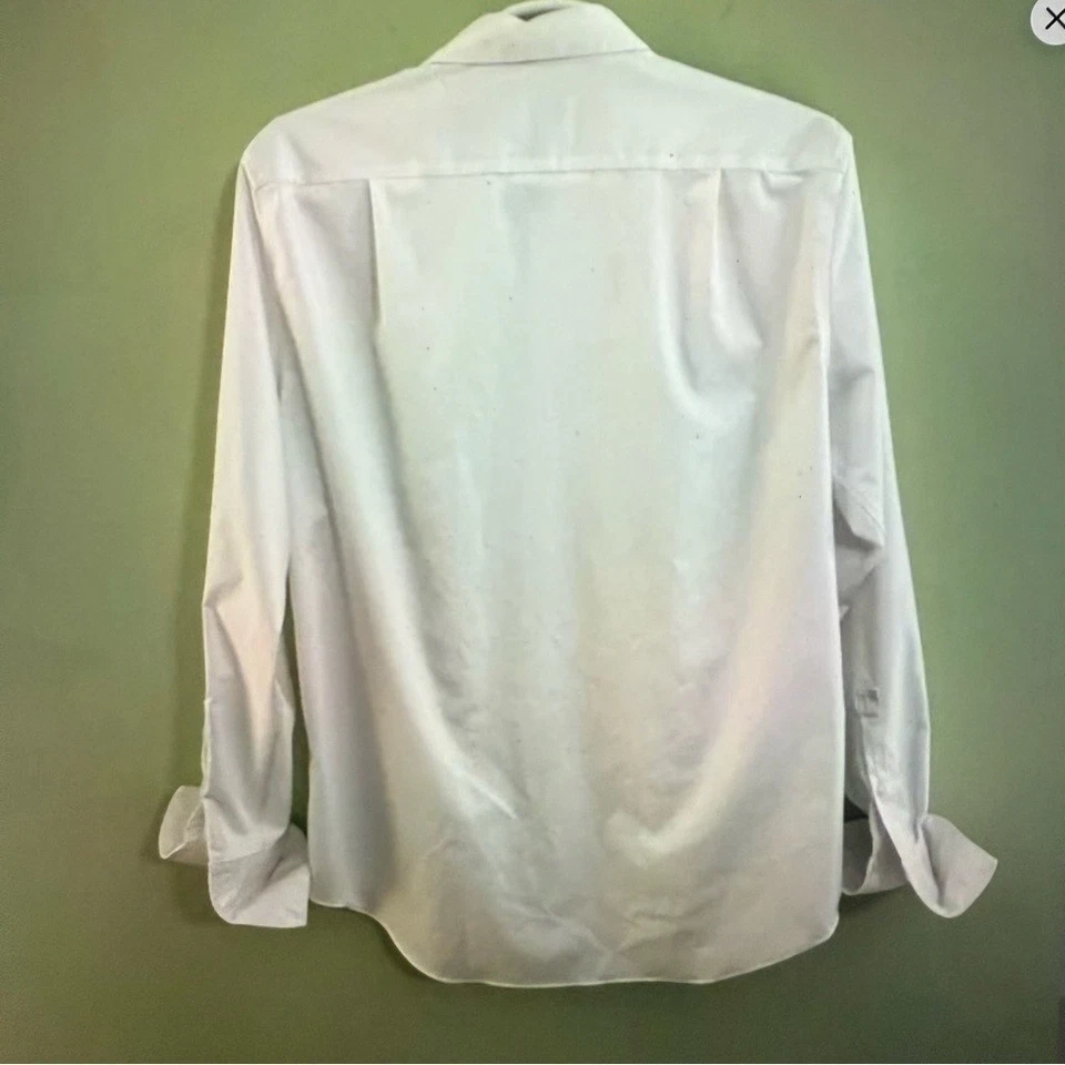 Camisa de vestir blanca para hombre Calvin Klein puños franceses cuello formal 17,5 grande y alto Foto 3 de 4