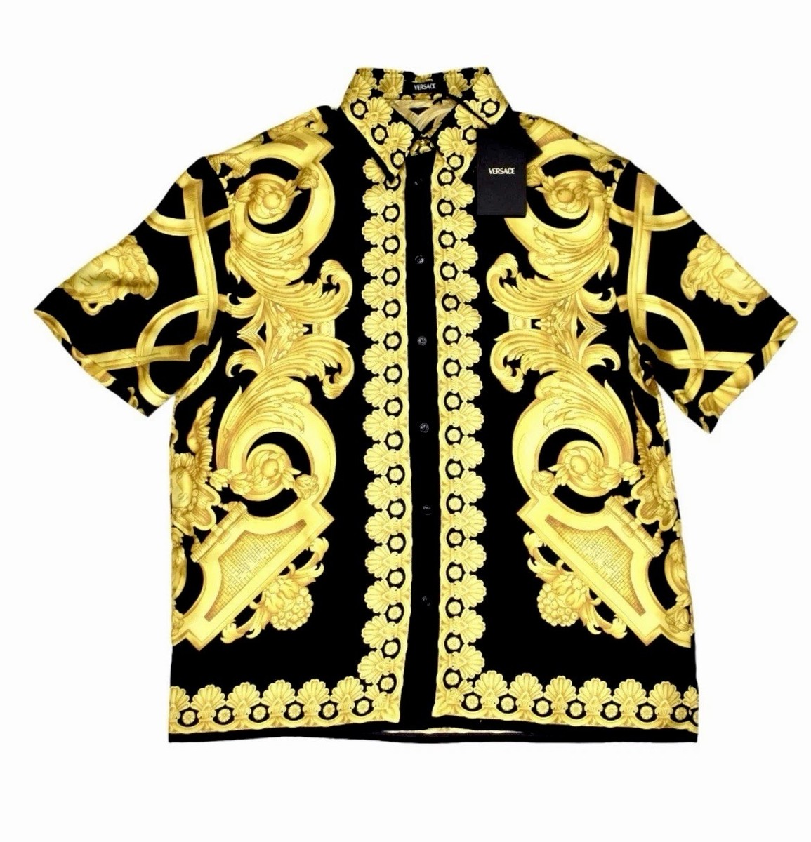 NWT $1750 VERSACE Men's Black Gold Barocco Medusa Shirt 46(S)100