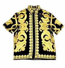 NWT $1750 VERSACE Men's Black Gold Barocco Medusa Shirt 46(XS)100% AUTHENTIC