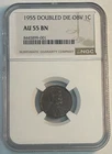 1955 Lincoln Cent Double Die Obverse NGC AU55 BN
