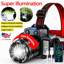 Linterna Frontal LED Super brillante Recargable USB Lampara de Cabeza Con Zoom