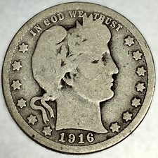 1916-D Barber Quarter Dollar 25 Cents Good Condition - 1891
