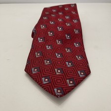 Jos A Bank Signature Collection Square Geo Burgundy Red Silk Tie 4  Wide